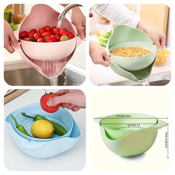 Rotatable Double Layer Plastic Drain basket Set for Fruits and Vegetables 