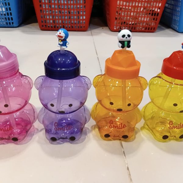 Bear Bottle With Printed Straw Caps Plus Straw