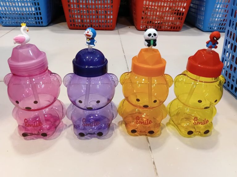 Bear Bottle With Printed Straw Caps Plus Straw