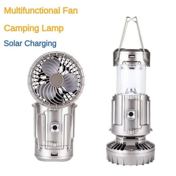 6 in 1 portable outdoor LED camping lantern with fan solar charge rechargeable light energy saving tent lamp flashlight usb power bank 5v 5000mah