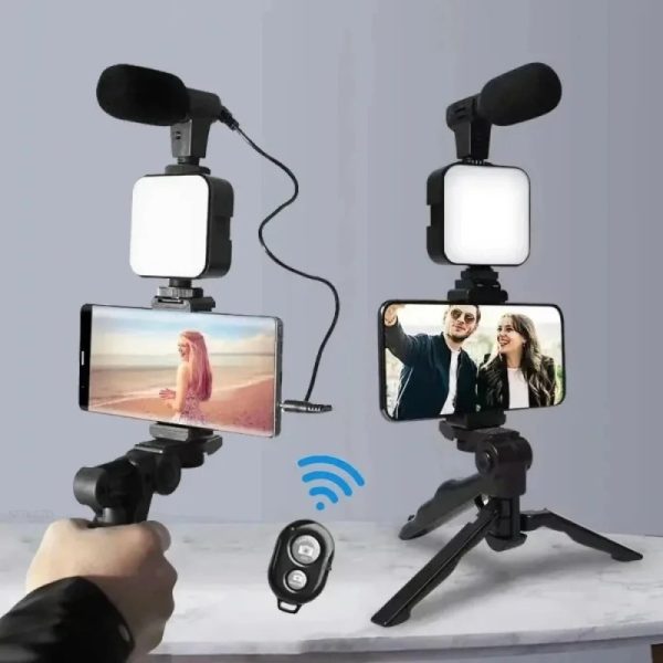 Vlogging Kit for Mobile And Camera - Lightning Compatible Video Vlog Kit - Accessories: Phone Tripod, Phone Mount, LED Light and Microphone - for YouTube | Starting Kit or iPhone Vlogging Kit