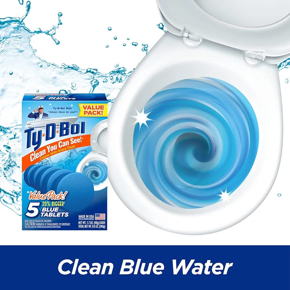 Ty-D-Bol Blue Tablets Value 5 Pack, Cleans and Deodorizer Toilets for a Fresh Smelling Bathroom Ty-D-Bol Blue Tablets Value 5 Pack, Cleans and Deodorizer Toilets for a Fresh Smelling Bathroom