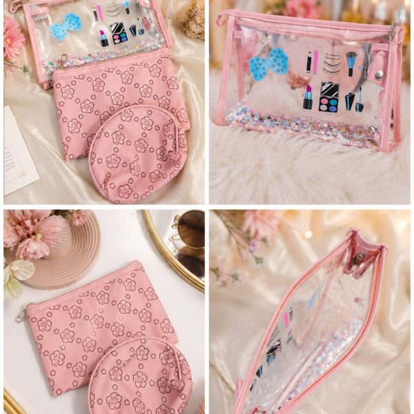Perfect for your cosmetics, skincare, travel essentials & daily accessories. Cute floral design, transparent waterproof pouch, and elegant colors make it a must-have for every girl!