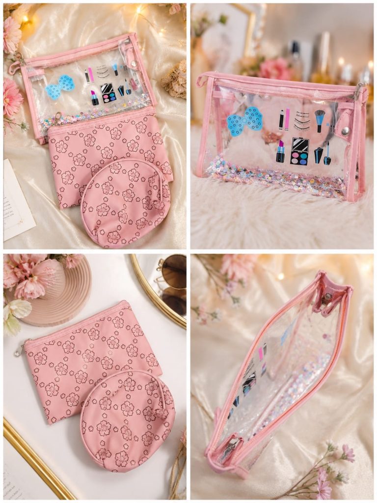 Perfect for your cosmetics, skincare, travel essentials & daily accessories. Cute floral design, transparent waterproof pouch, and elegant colors make it a must-have for every girl!