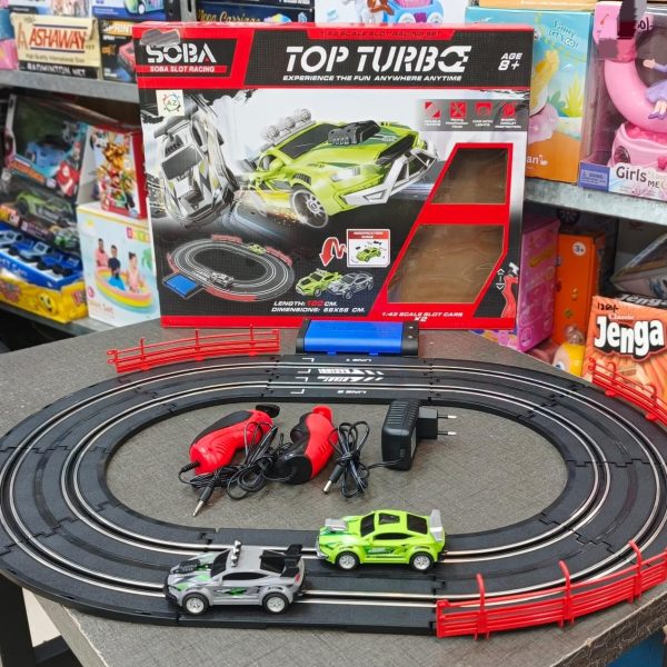 Soba Top Turbo Slot Racing set is a 1:43 scale electric track set.