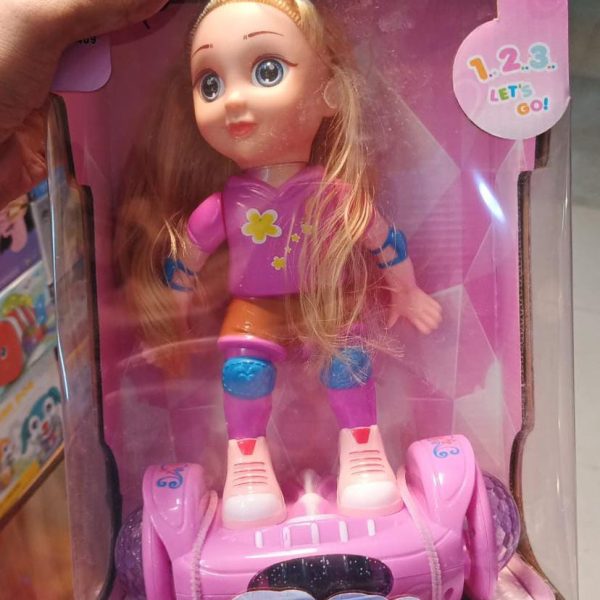 Battery-operated Balancing Doll toy riding a hoverboard with crazy light's