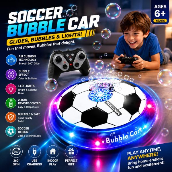 RC Soccer Bubble Car – 2.4GHz Remote Control Bubble Blowing Car with Lights & Music.