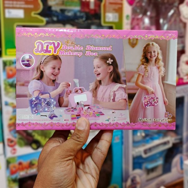DIY Double Diamond Makeup Box | Kids Pretend Play Cosmetic Set with Mirror & Carrying Case.