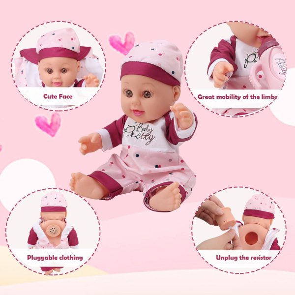 Fashion Baby doll playset includes a doll, feeding accessories, and a functional storage backpack. This doll can drink water from the bottle and realistically pee into the potty.