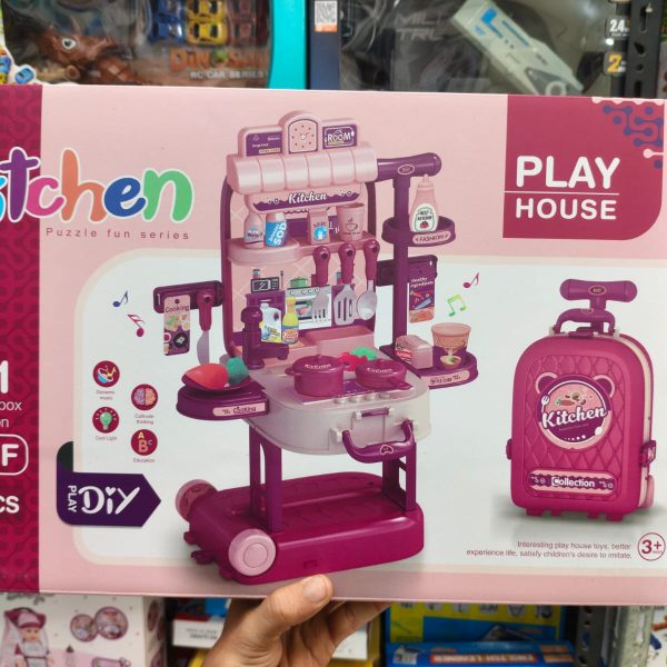 Kids Kitchen Play Set 49 PCS – 3 in 1 Portable Chef Play House Toy for Children