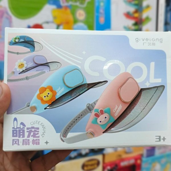 Givelong brand "Cool Summer" children's fan visor hat with a cartoon design.