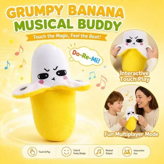 Cute Banana Plush Toy with Funny Face – Soft Stuffed Fruit Toy for Kids.