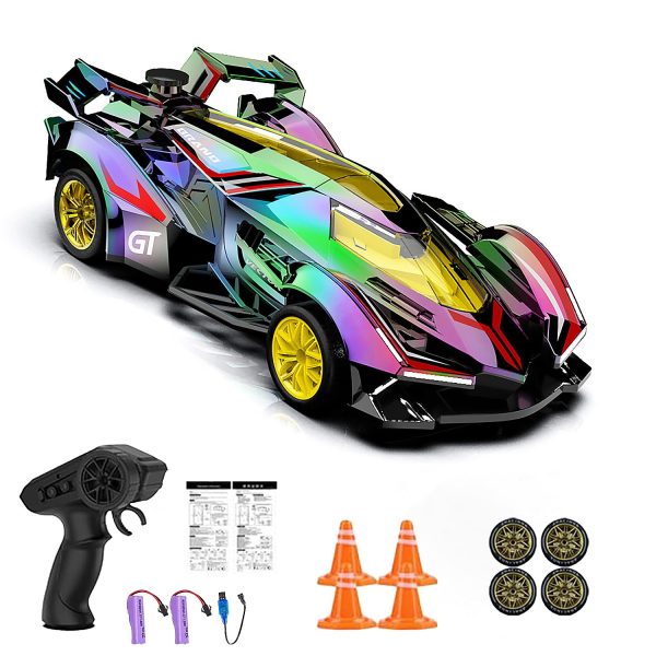 2-in-1 RC Spray Drift Racing Car for Kids – LED Lights & Remote Control Toy.