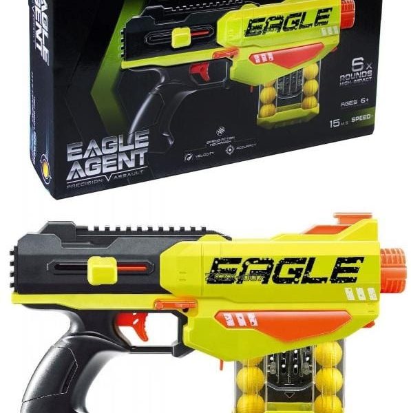 Eagle Agent Soft Foam Ball Blaster Gun – 6-Round High-Impact Shooting Toy with 15m/s Speed.
